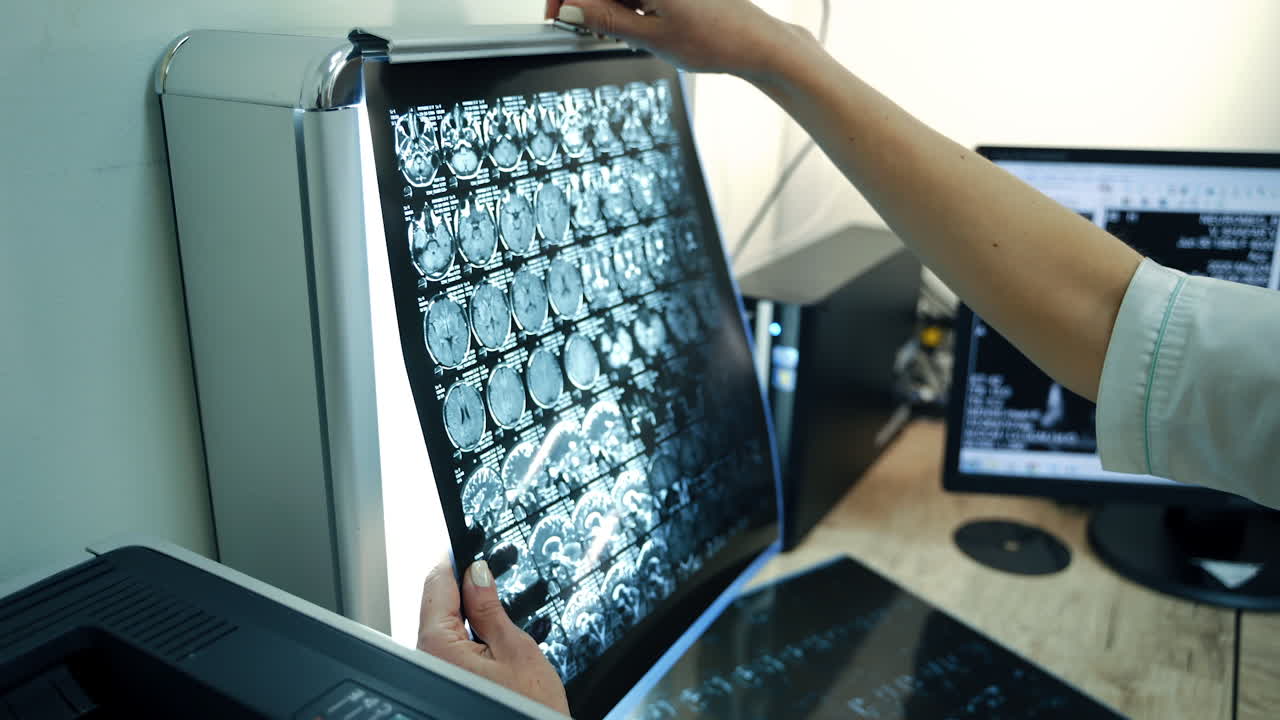 Medical professional reviewing brain scans
