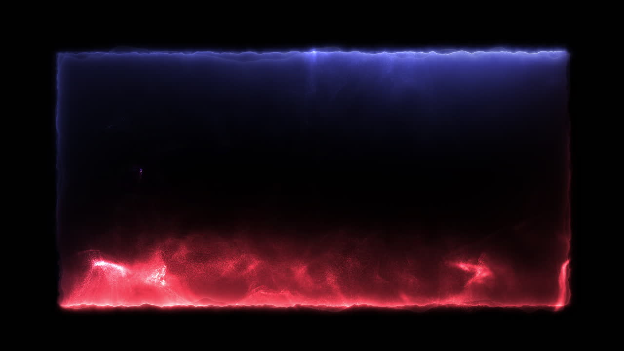 Rotazione di un cerchio di energia neon rosso e blu con polvere e fumo