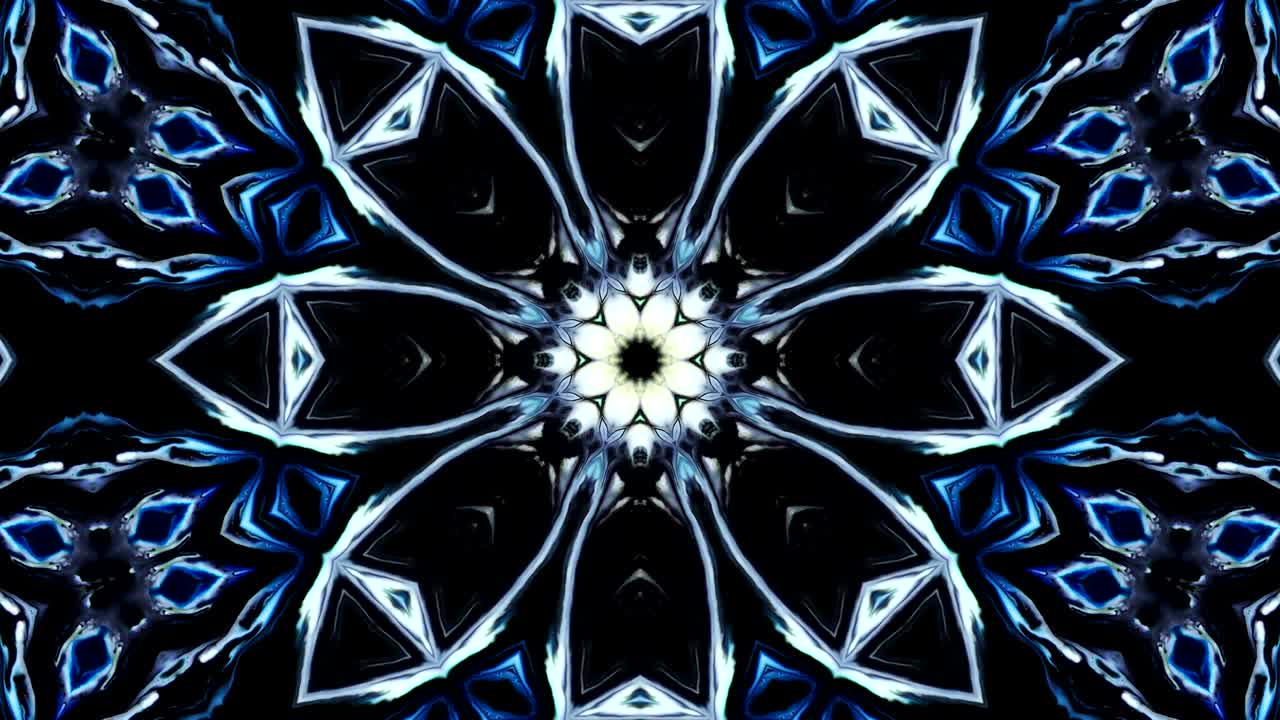 movimiento de caleidoscopio abstracto círculo geométrico y formas de estrellas