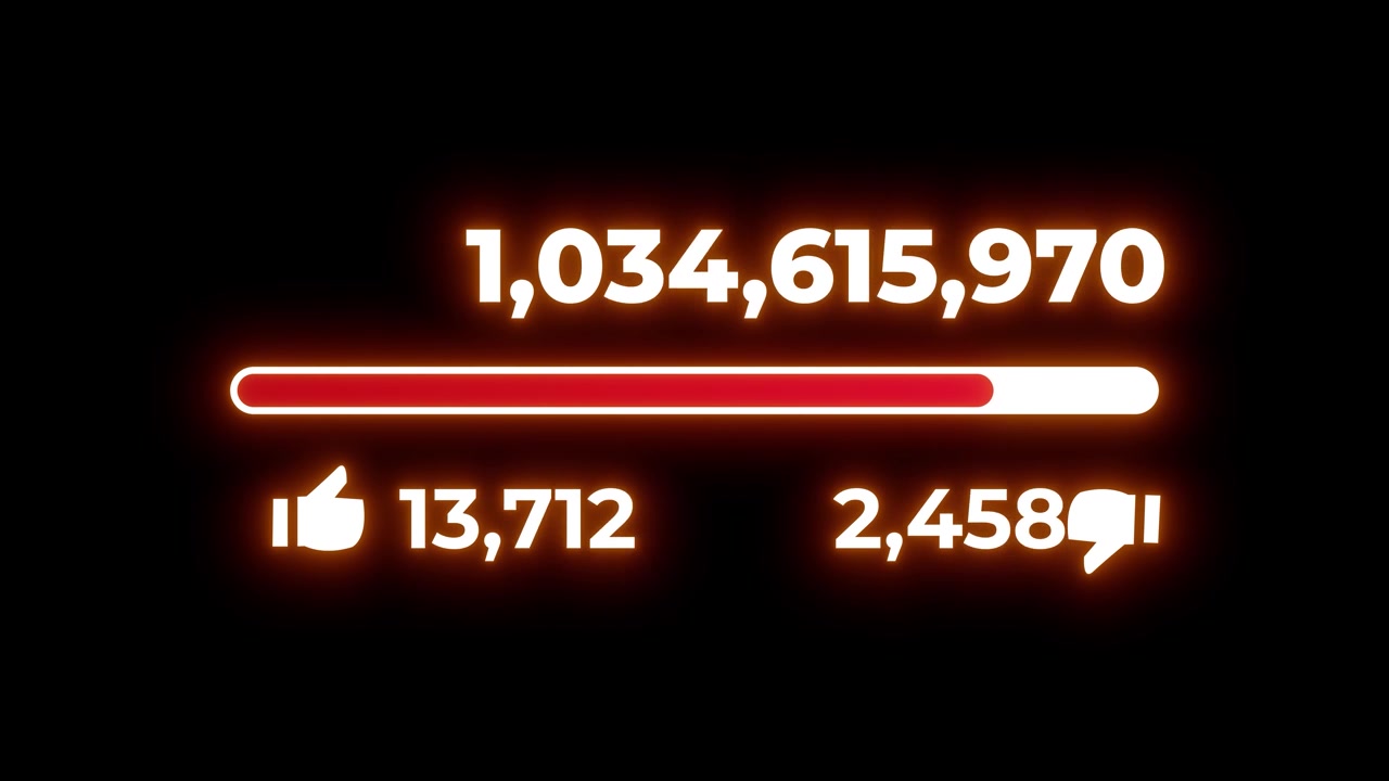 Social Media Engagement Counter Animation With Rising Numbers and Like Dislike Icons red neon glow on Black Background