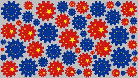 las banderas chinas y europeas girando en el fondo