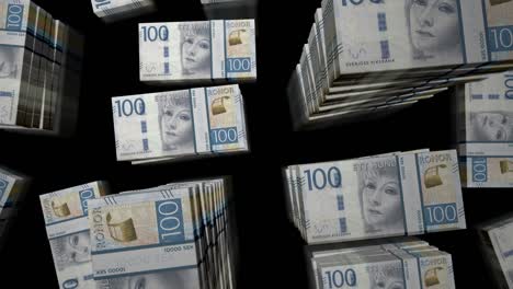 flight over the swedish krone money banknote packs loop animation