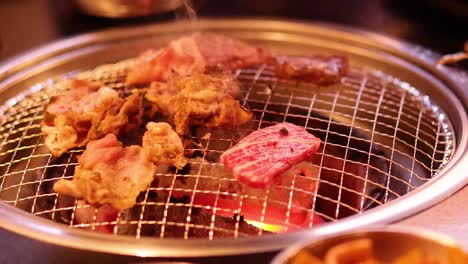 meat grilling on a barbecue grill