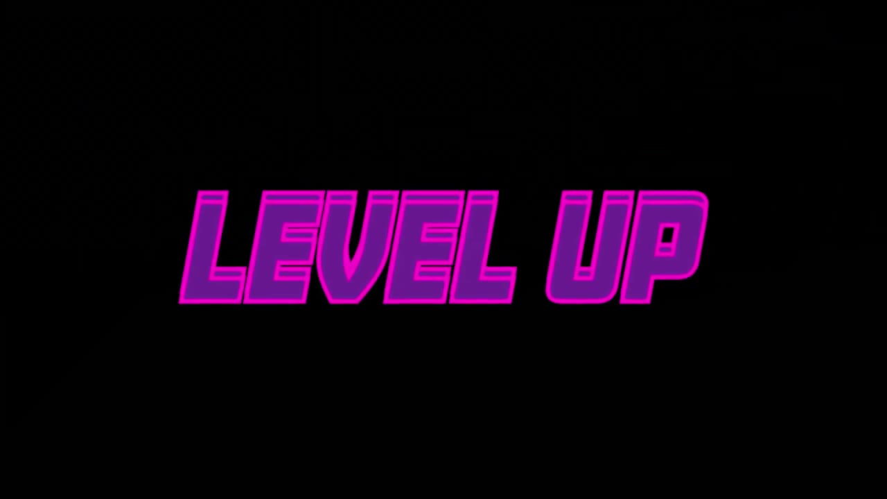 Animation of level up text on black background