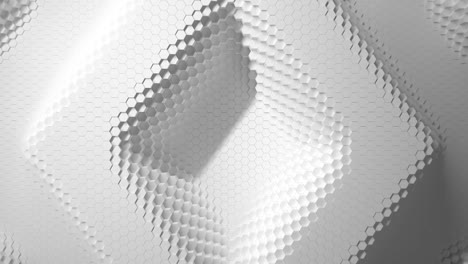 white minimalism. a mosaic surface with moving hexagons. in the shape of a diamond, direction arrows. abstract geometric background. cells. wave. 4k loop. animation for a business presentation