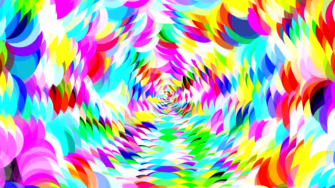 círculos animados en todos los colores forman un túnel sin fin. los círculos cambian de color todo el tiempo