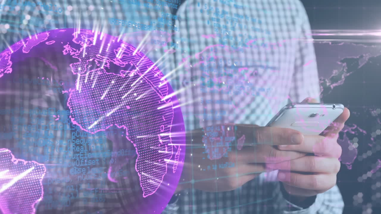 animación de la red de conexiones sobre el hombre utilizando el teléfono inteligente