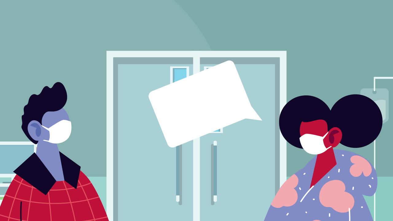 코로나19에 대한 의료 마스크를 착용한 환자 부부는 말 거품을 가지고 있습니다.