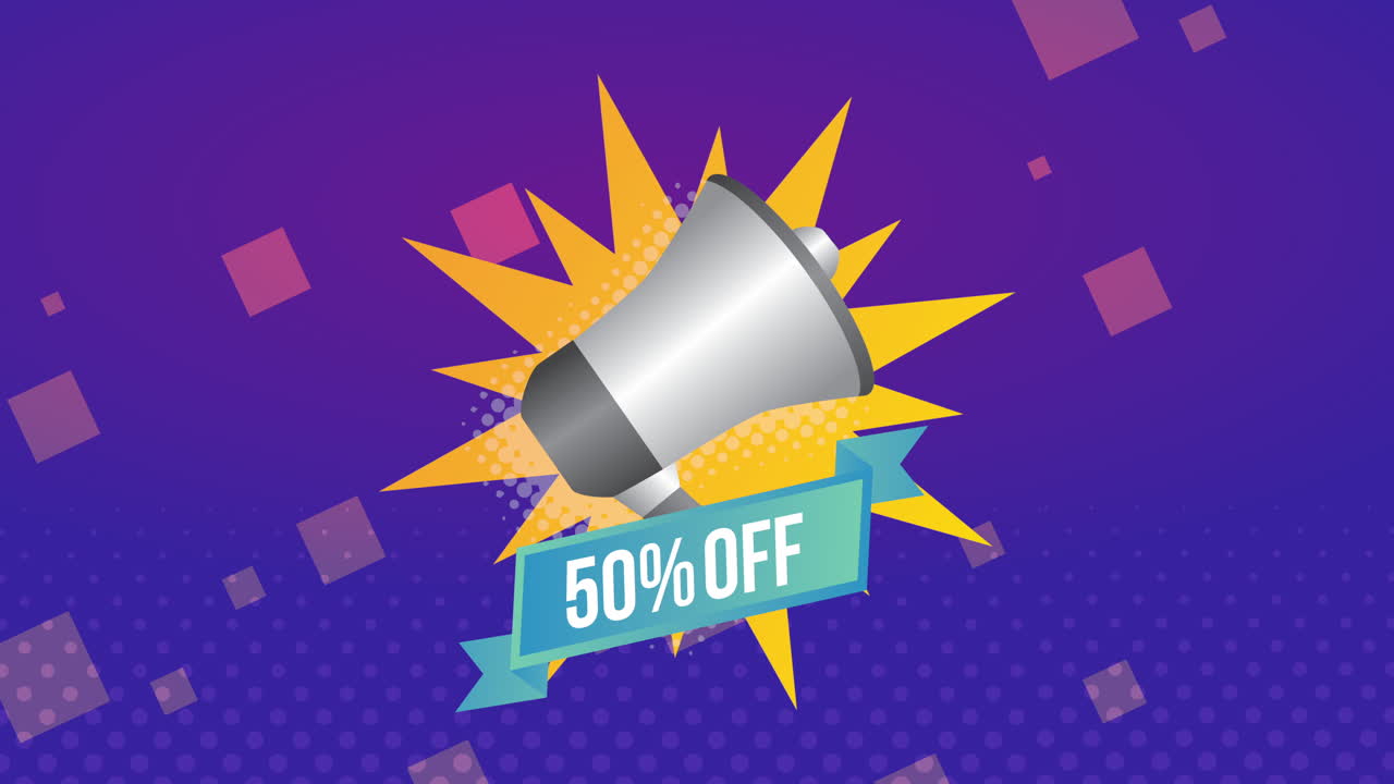 etiqueta comercial de venta con megáfono