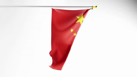 Flatternde-Rote-Chinesische-Flagge-Vor-Weißem-Hintergrund