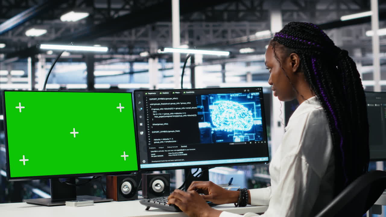 Data Center Engineers Managing Ai Systems Using Chroma Key Pc