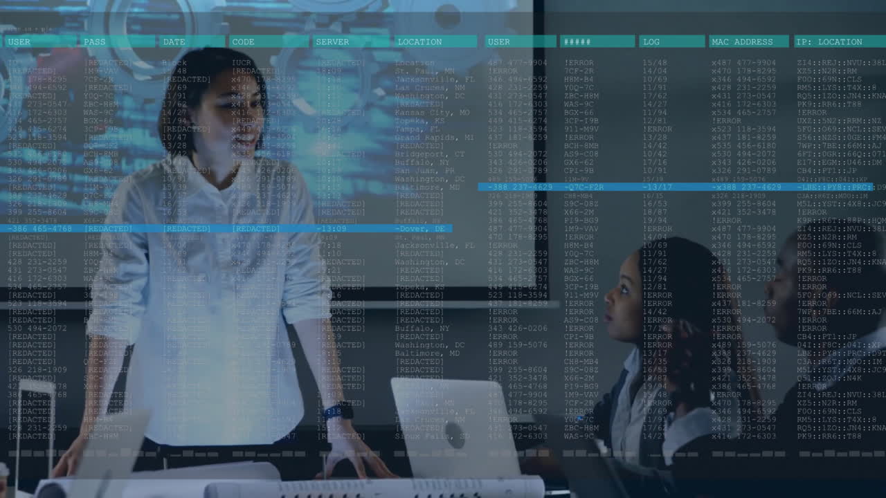 Animation af finansiel databehandling over forskellige forretningsfolk på kontoret