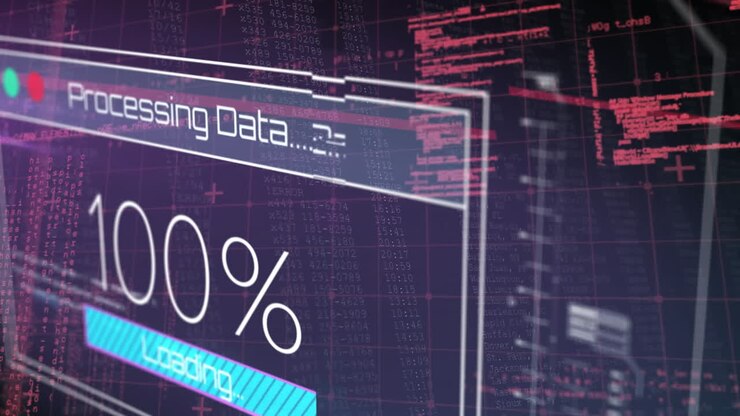 Animasjon av databehandling på svart bakgrunn