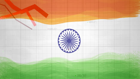 composition of covid 19 cells and statistics with red lines over indian flag