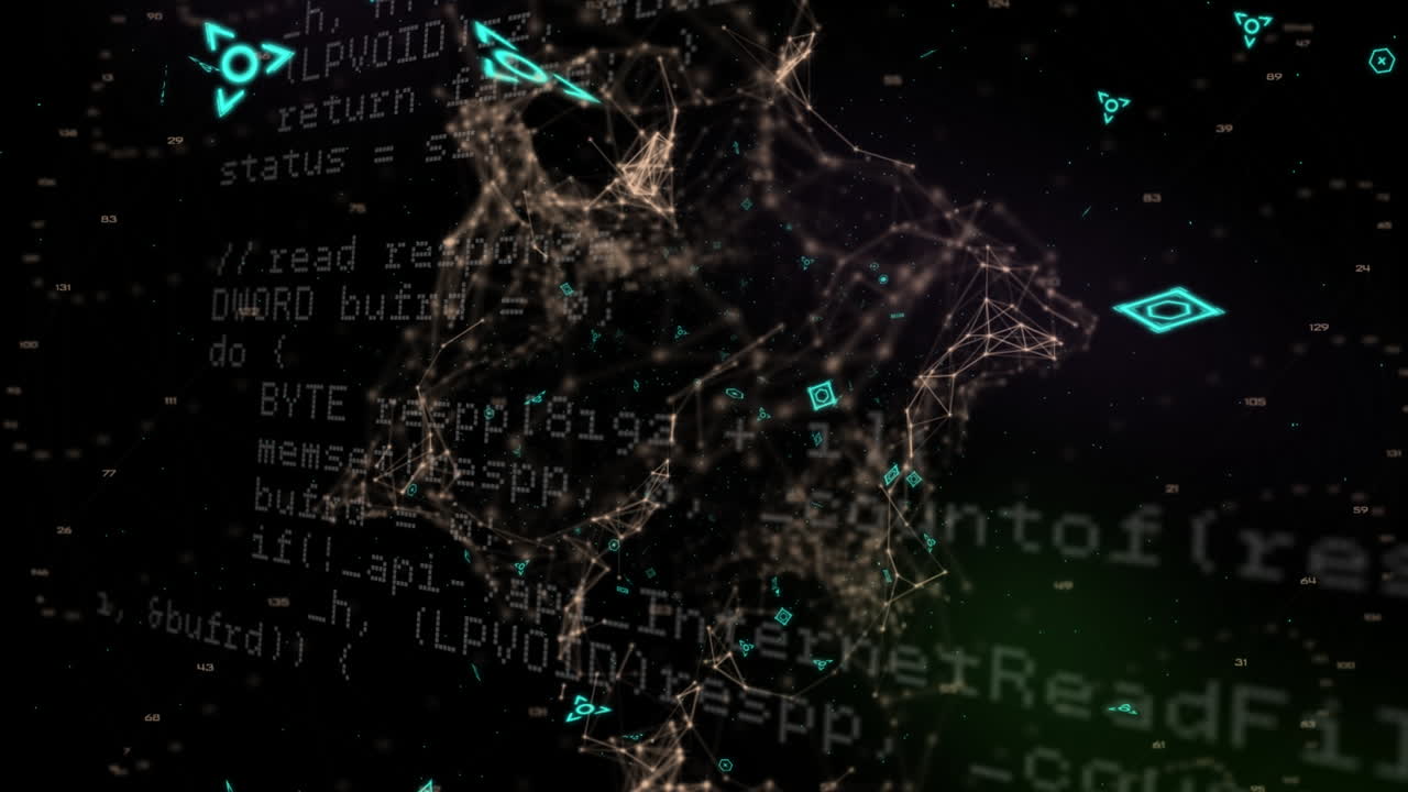 검은 바탕 위의 데이터 처리 및 qr 코드의 애니메이션