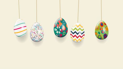 fondo de pascua con huevos colgantes y balanceados. ilustración animada