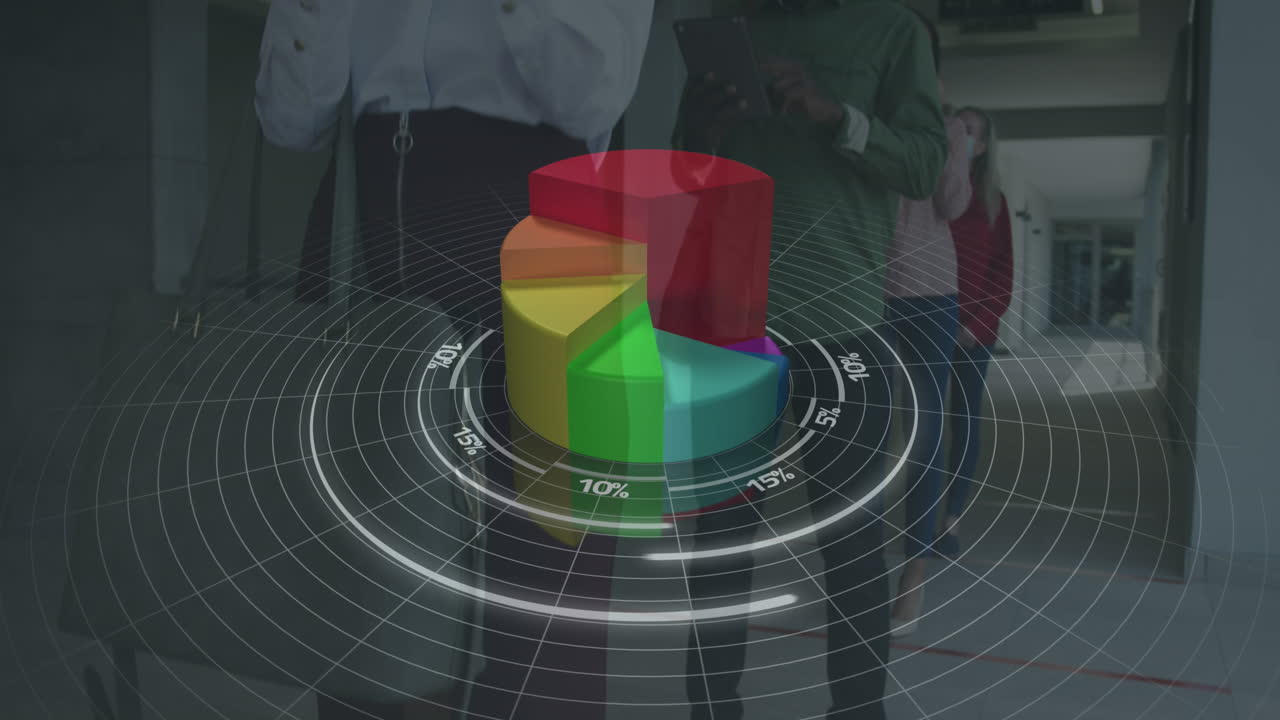 animación del procesamiento de datos financieros sobre personas de negocios que usan teléfonos inteligentes