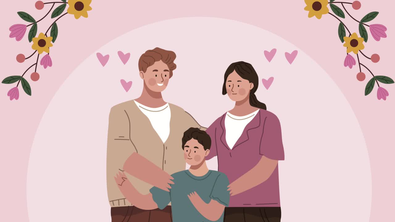 family with son characters animation