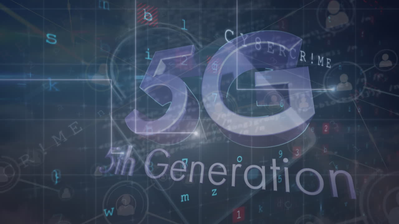 animación de texto 5g y red de conexiones sobre el paisaje