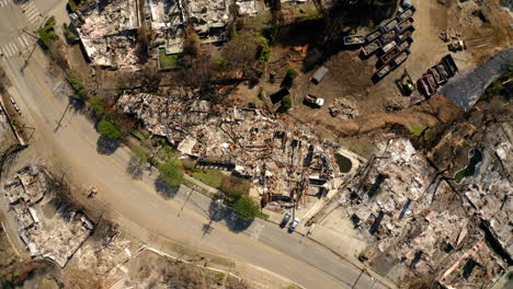 aerial view of extensive destruction and rubble after a disaster