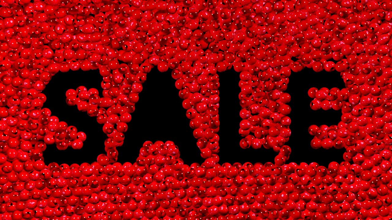 Sale text with many red and white balls 3d animation. Green screen footage.