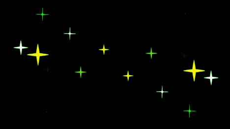 animation yellow stars shape sparkles on black background.