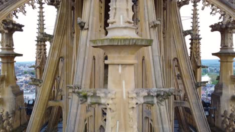 aerial details of metz cathedral's pointed towers and arches in france