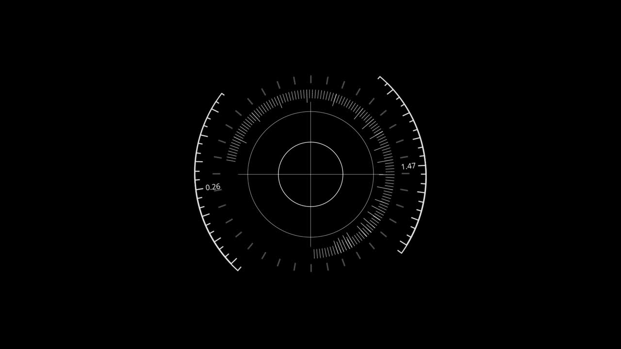 White HUD Circle User interface on isolated black background. Target searching scope and scanning element theme. Digital UI and Sci-fi circular. 4K motion graphic footage video