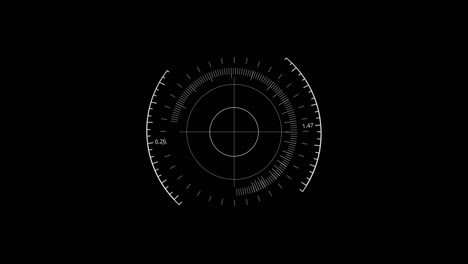 white hud circle user interface on isolated black background. target searching scope and scanning element theme. digital ui and sci-fi circular. 4k motion graphic footage video