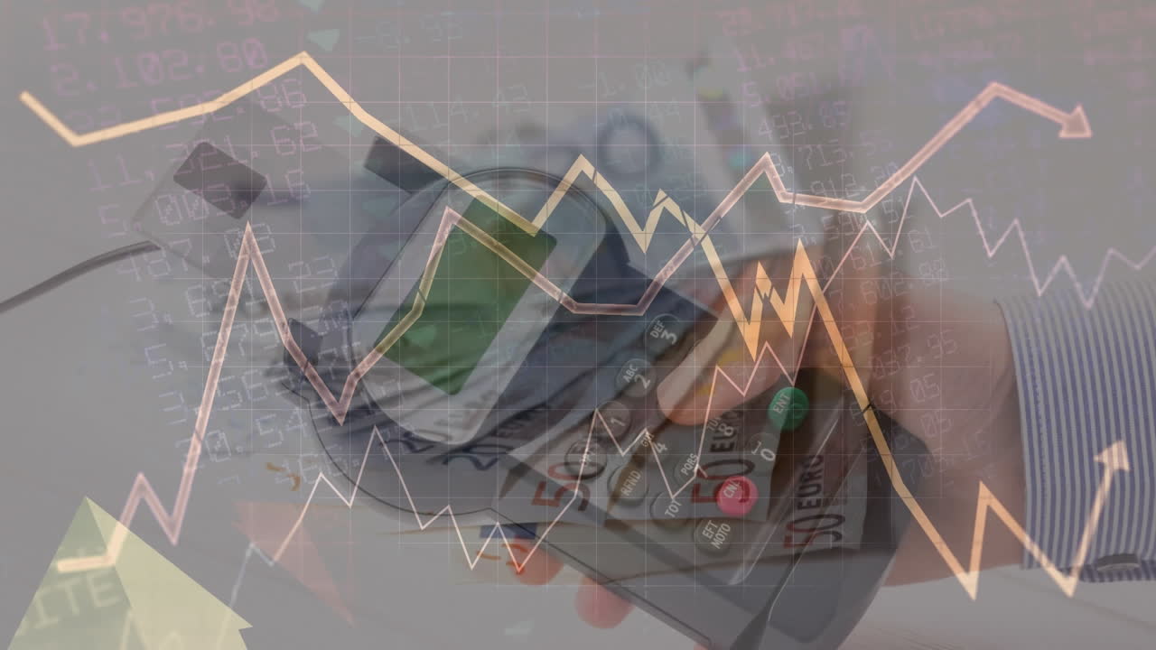 통계 및 금융 데이터 처리를 은행권과 결제 터미널을 통해 애니메이션