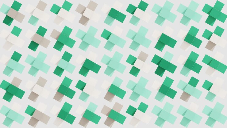 Abstract Geometric Pattern with Green and Beige Squares