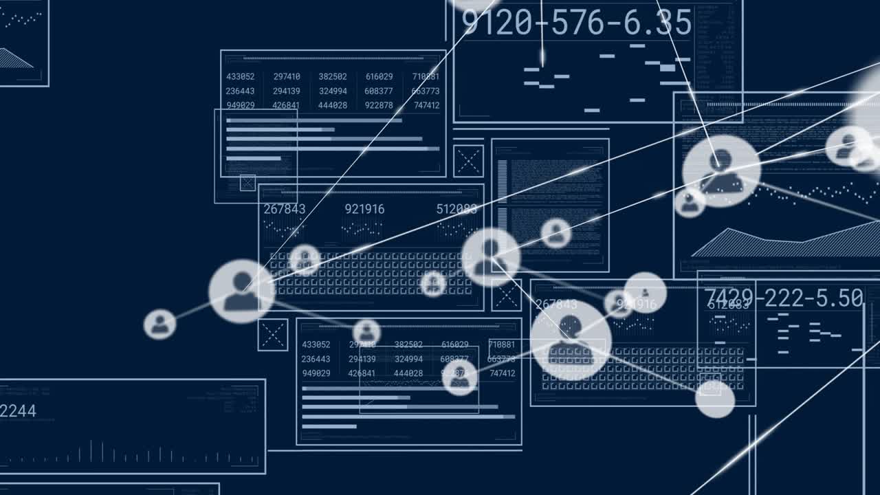 User icon fading edge and drawing links while icons growing and filling frame showing connectivity