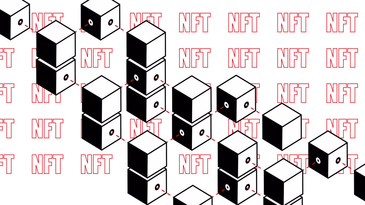 백색 배경에 nft와 상자의 애니메이션