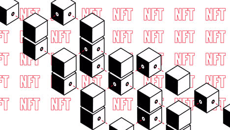 animación de nft y cajas en fondo blanco