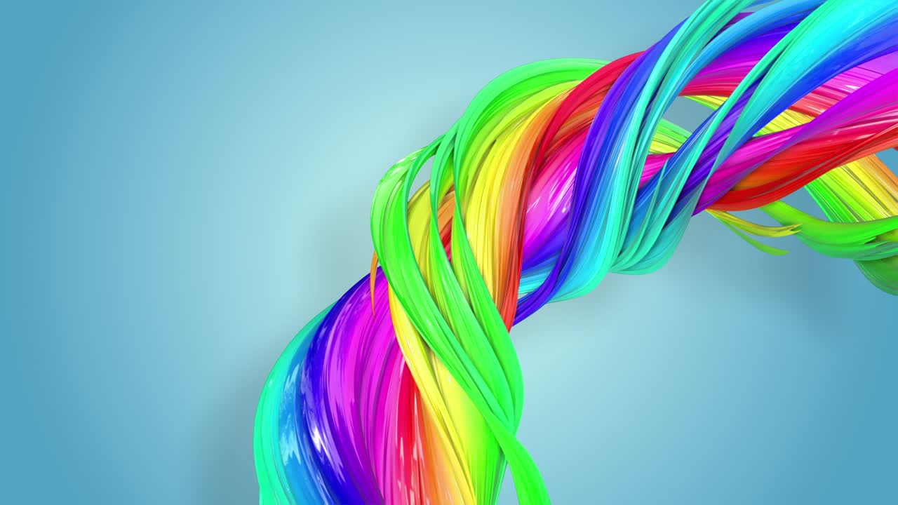 fantásticas y hermosas cintas de color arco iris retorcidas y dobladas, colorido fondo creativo con animación suave y suave de líneas y gradientes de color en 4k.