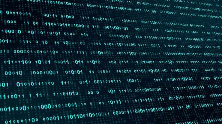 Digitaler Binärcode strömt auf dunklem Hintergrund