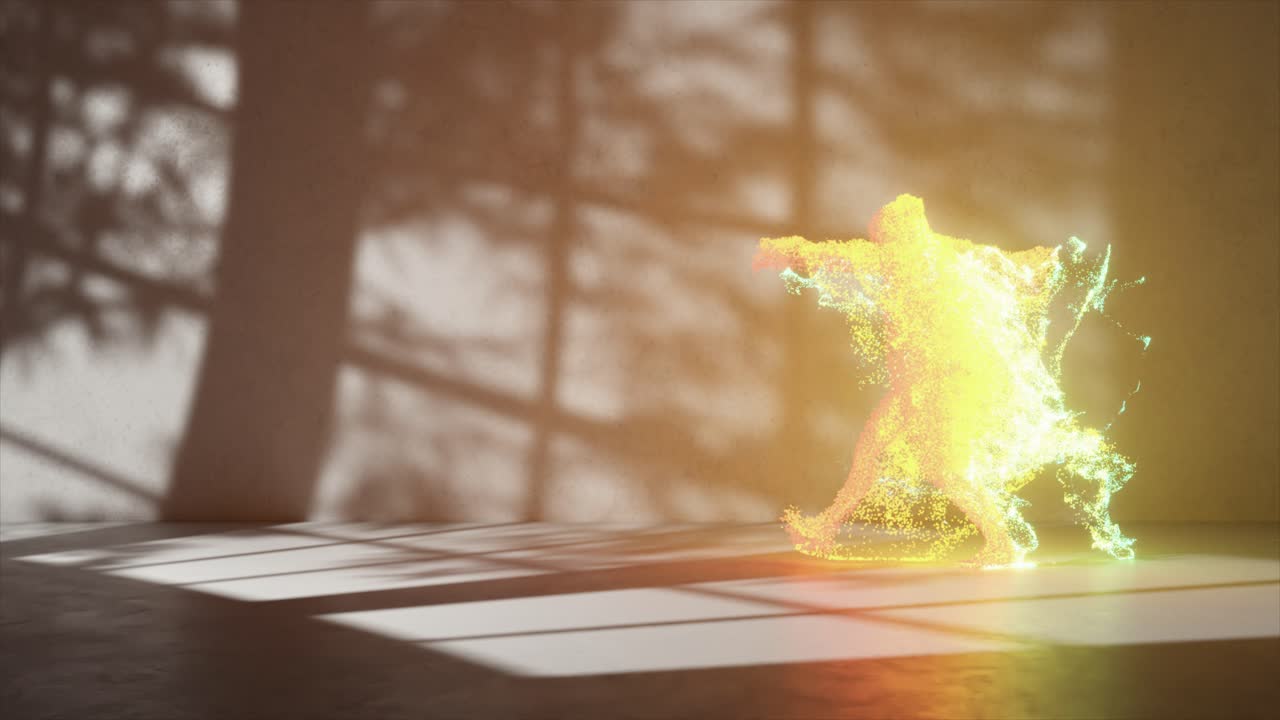 абстрактная танцевальная фигура в комнате, заполненной светом и теней