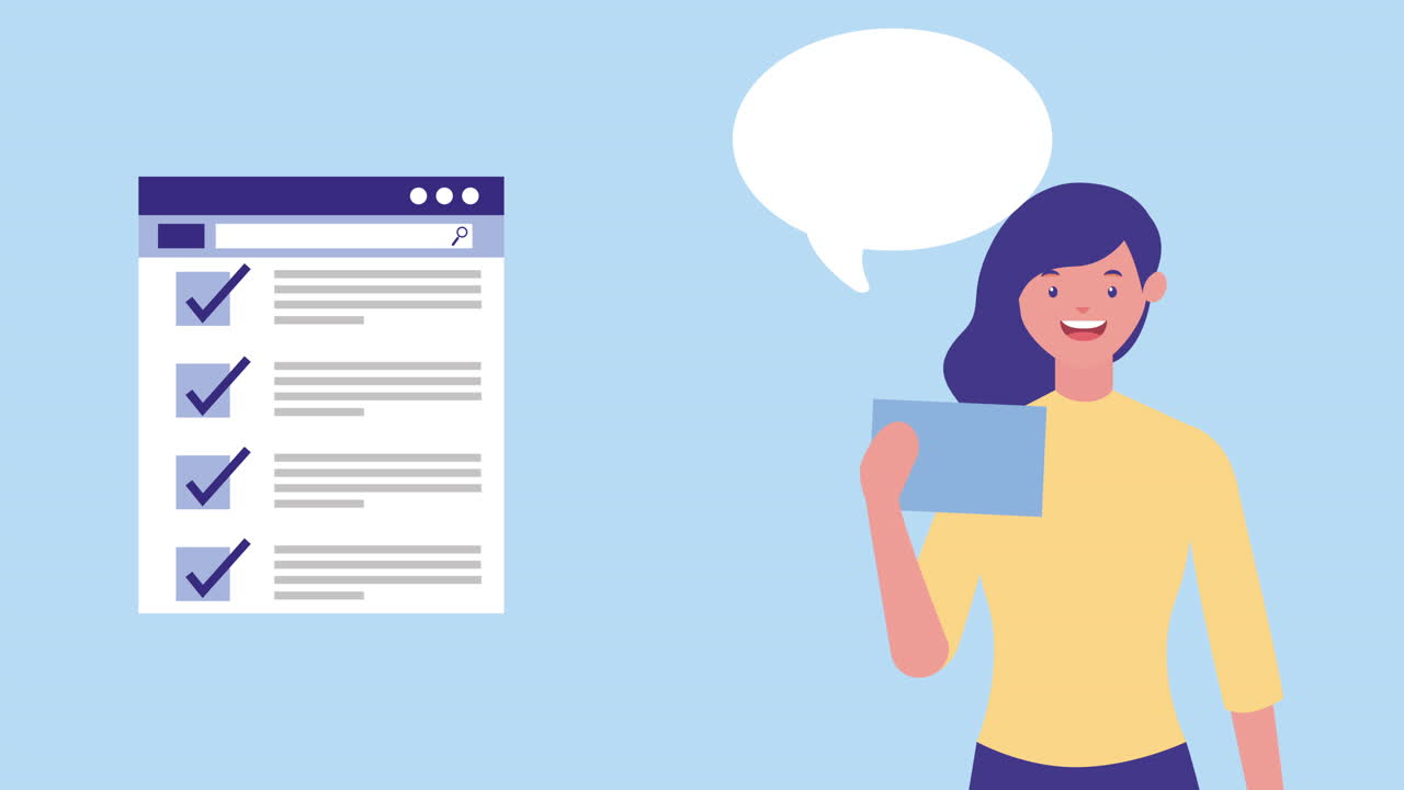 mujer de negocios con plantilla de página web y burbuja de habla