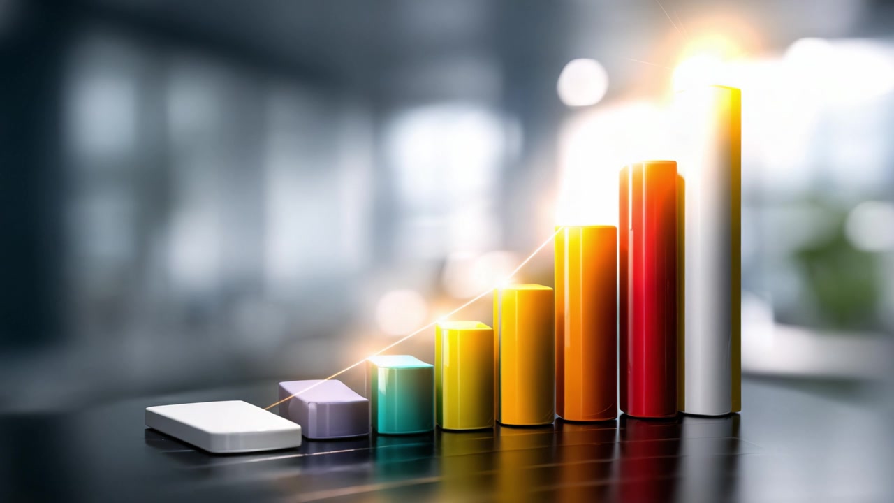 Visual Representation of Growth with Colorful Bars and Metrics Display in a Modern Office Environment Showcasing Progress and Analytics Effectively