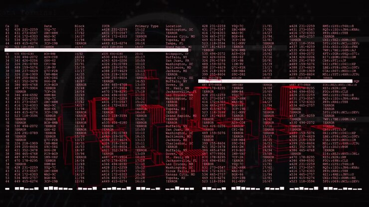 Animation of data processing over cityscape