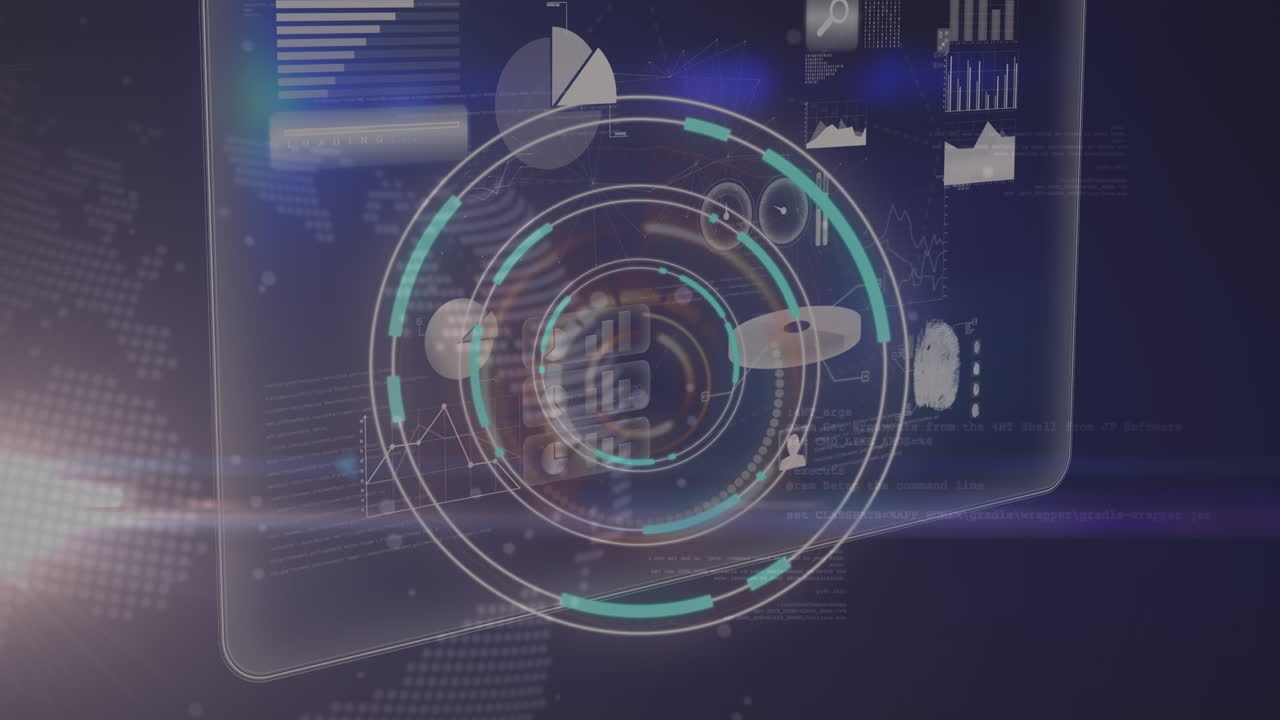 animación de escaneo de alcance sobre procesamiento de datos con globo sobre fondo negro