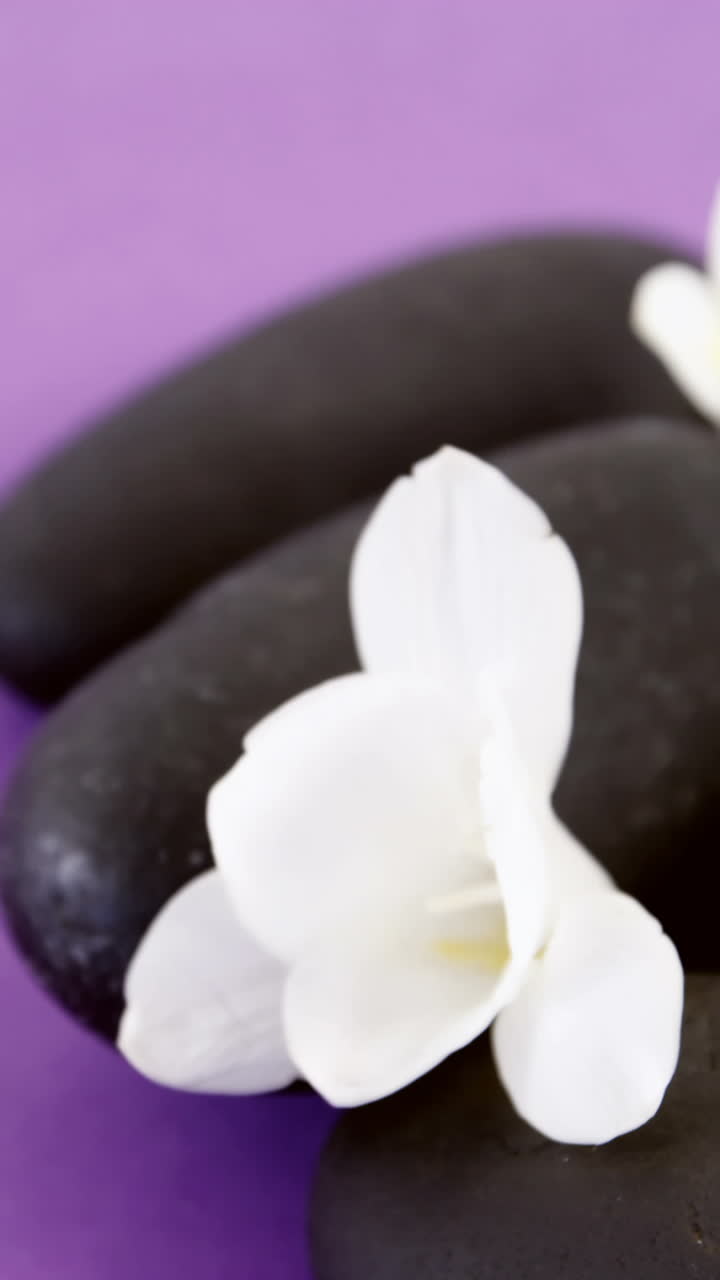 Nærbillede af småsten med blomster