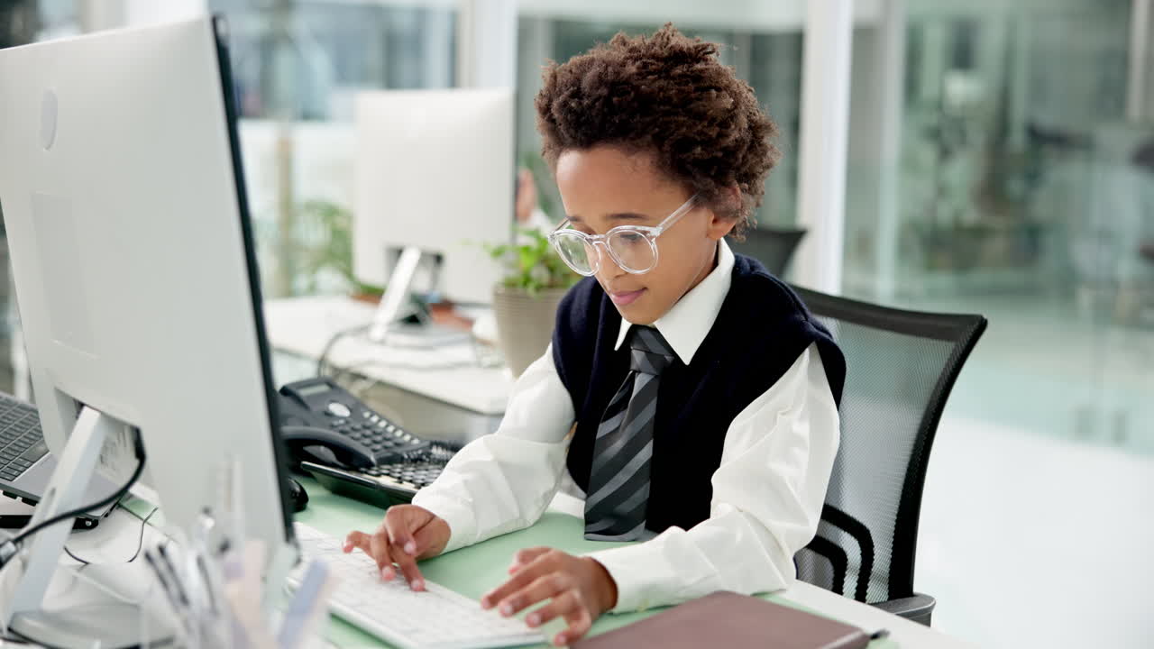 Young boy working in an office