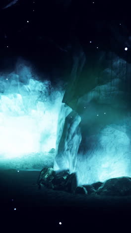 mysterious ice cave at night