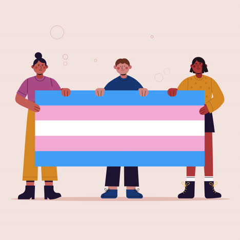personas que sostienen la bandera del orgullo transgénero