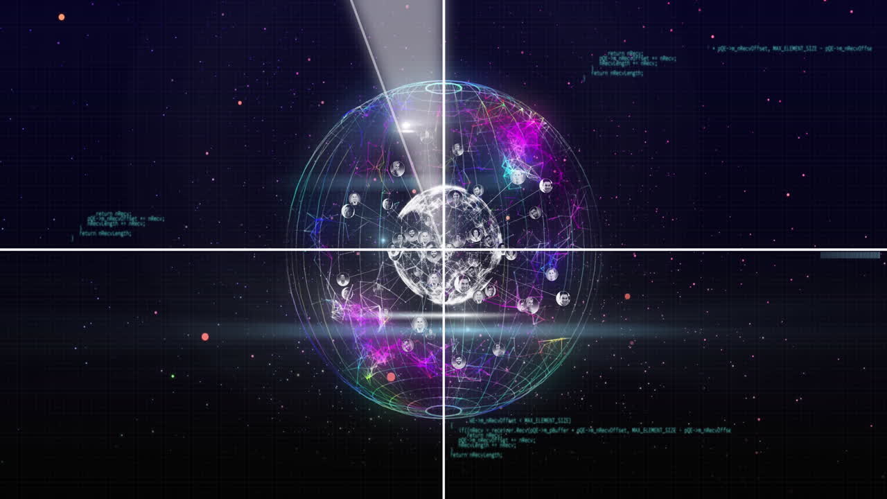 지구의 어두운 배경에서 데이터 처리의 애니메이션