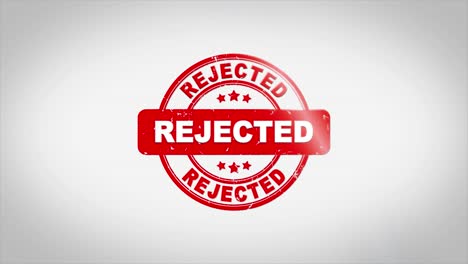 rejected signed stamping text wooden stamp animation red ink on clean white paper surface background