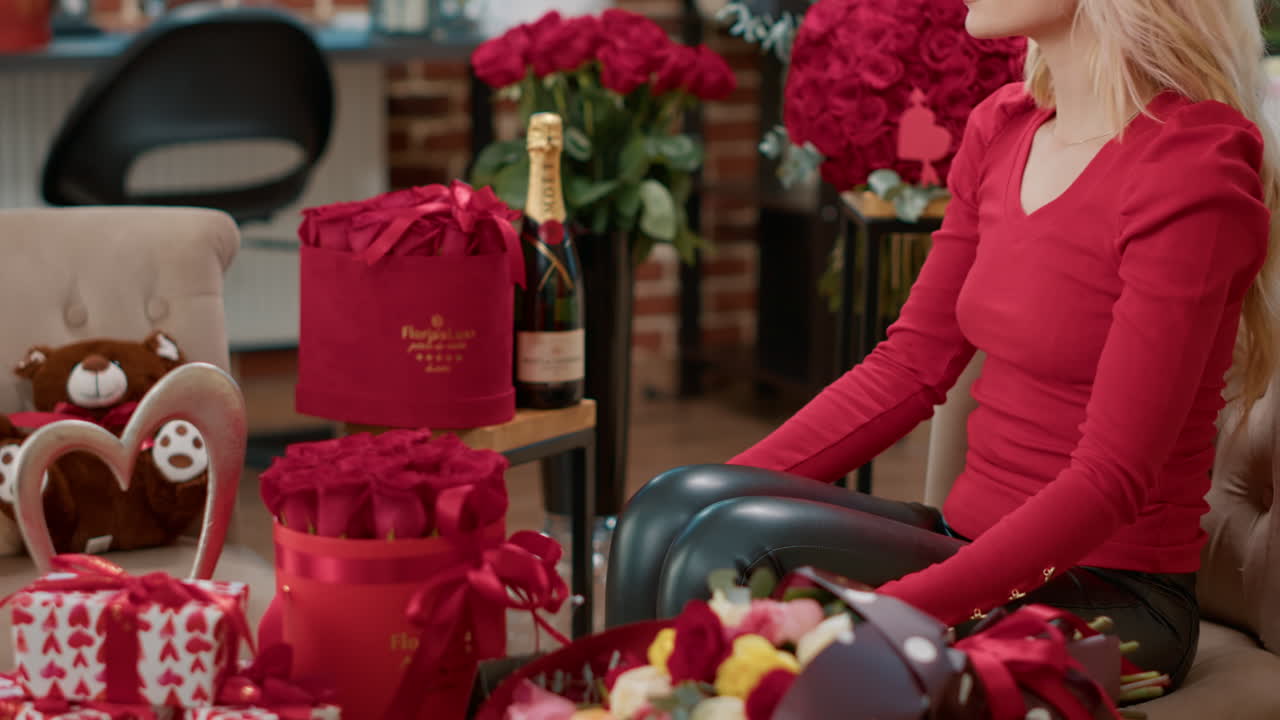 Woman receives a beautiful flower box gift