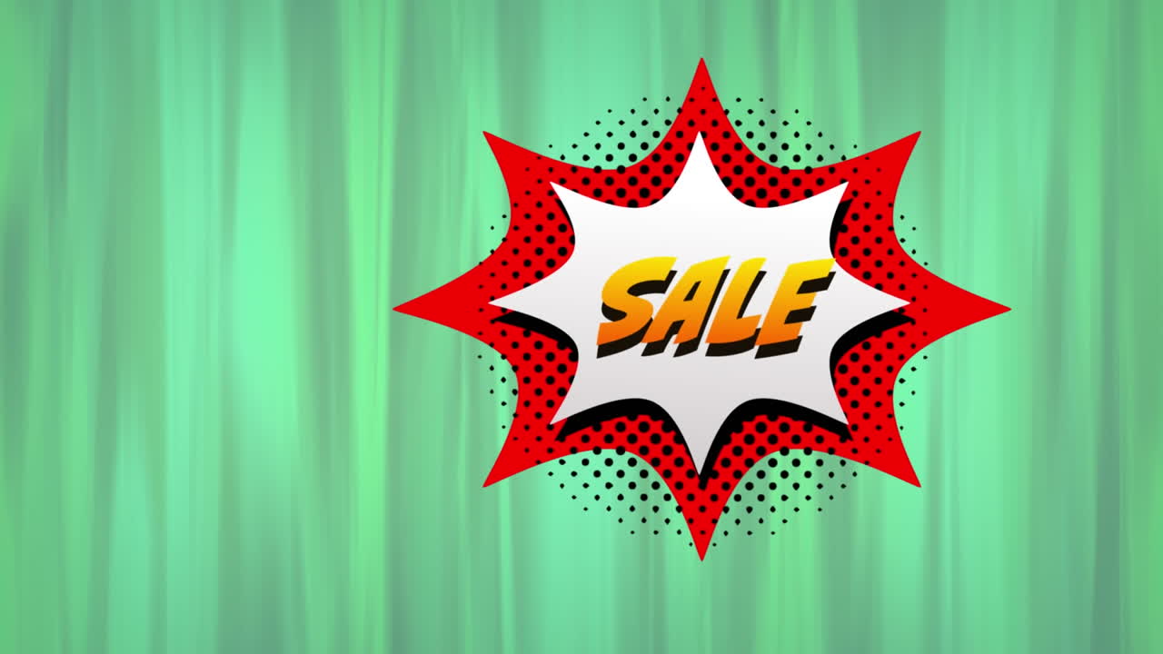 venta de texto sobre burbuja de discurso retro contra rastros de luz en fondo verde