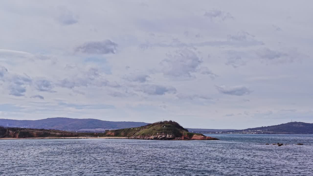 Aerial view of a secluded island in Bulgaria's tranquil waters